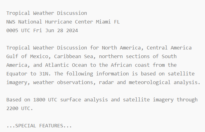 Weather Discussion Atlantic Tropical Weather Hurricane Text Discussion Tracker