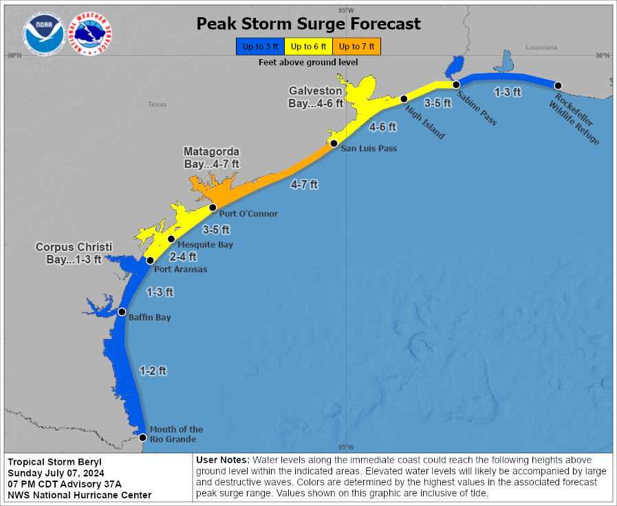 Beryl mostly going as planned Sunday evening, with landfall southwest of Houston likely overnight – The Eyewall