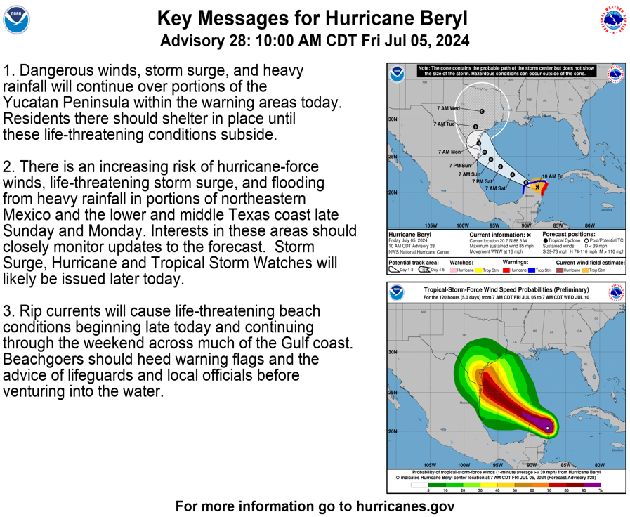 Tropical Tidbits — [Friday] Beryl Expected to be a Hurricane Threat to Texas and northern Mexico this Weekend