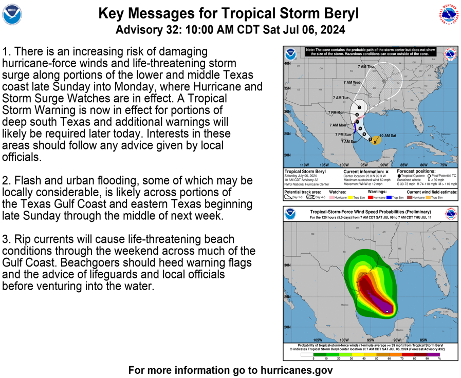 Tropical Tidbits — [Saturday] Beryl Restrengthening; Landfall in Texas Expected Monday