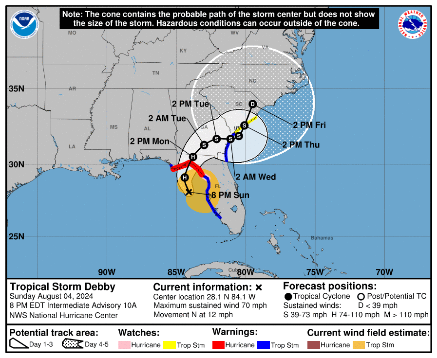 Debby strengthening as it bears down on Florida, bringing serious surge and winds, with significant flooding into next week – The Eyewall