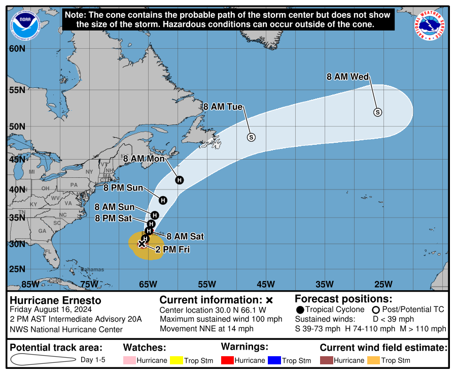 Ernesto approaching Bermuda, and it will fire off rough seas and dangerous rip currents on the East Coast this weekend – The Eyewall