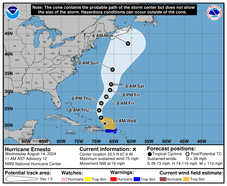 Ernesto, now a hurricane pulls away toward Bermuda while dousing Puerto Rico with flooding rain – The Eyewall