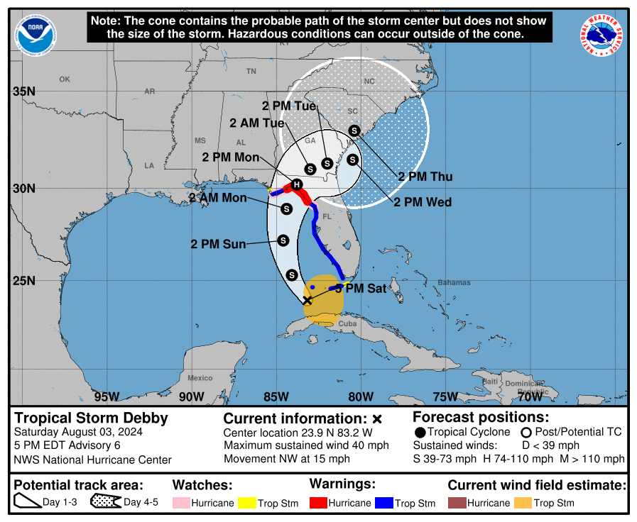 Tropical Storm Debby forms, poised to track into Florida and then unleash copious amounts of rain on Georgia & South Carolina – The Eyewall