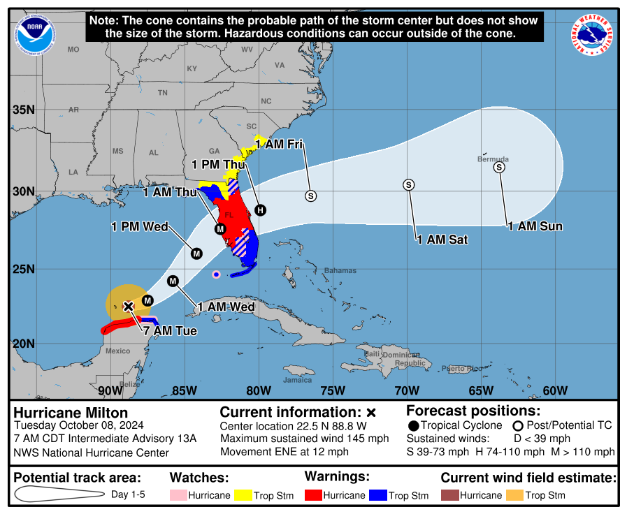 Milton growing in size, fluctuating in intensity, and still targeting Florida’s west coast with a major hurricane strike tomorrow – The Eyewall