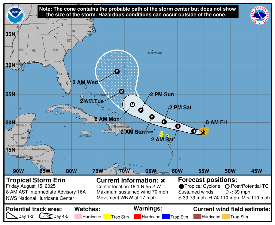 Erin now a hurricane but still not a serious land threat, while we watch Upper Midwest flooding risks this weekend – The Eyewall