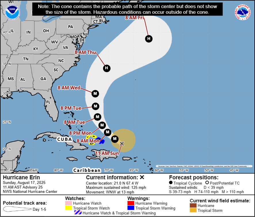 Hurricane Erin growing in size, likely to cause dangerous rip currents and rough surf on the East Coast – The Eyewall