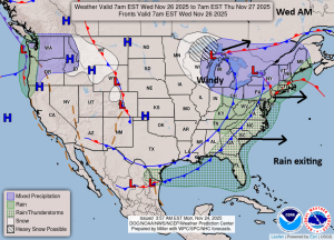 Thanksgiving Wednesday travel may not be too bad, as we check out the lake effect snow this week, the tropics, and risk of Central & Eastern cold next week