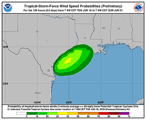 Potential Tropical Cyclone One 34-Knot Wind Speed Probabilities