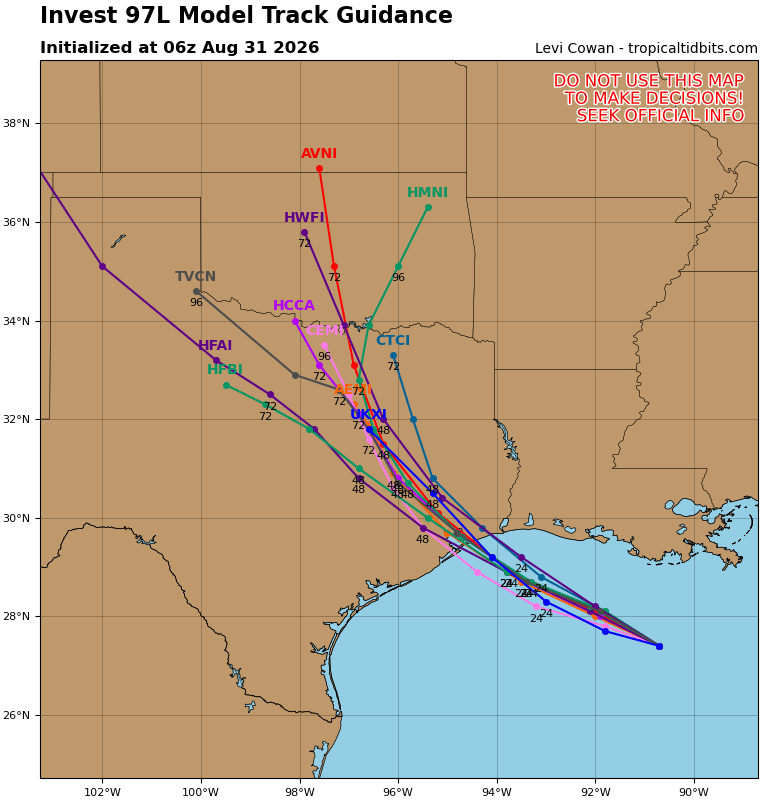 Invest 97L, yet to organize, looks to dump some heavy rain east of Houston and west of Beaumont this week – The Eyewall