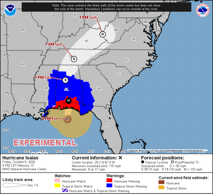 Isaias clinging to major hurricane intensity as it approaches the Gulf Coast, as Tropical Storm Watches are issued in California for Rachel